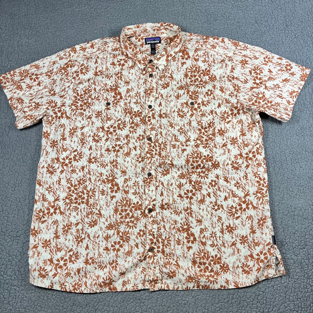 Patagonia Back Step Shirt Mens XXXL Hemp Organic Cotton SS Floral Print Rust